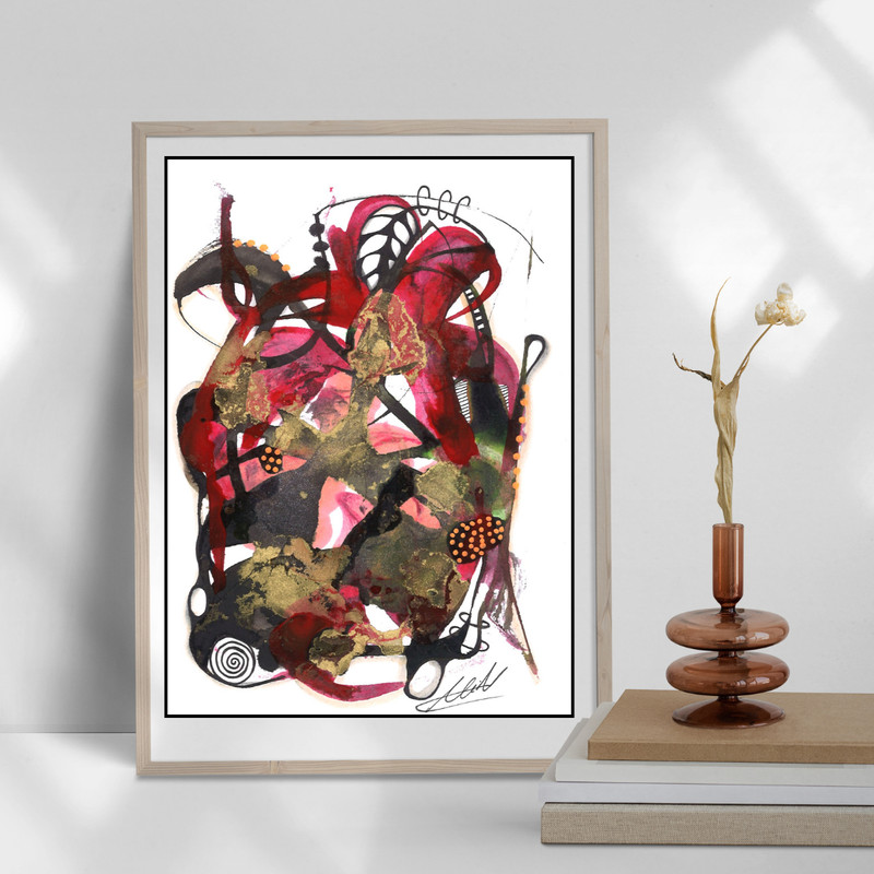 Original mixed media ink glitter drawing 5x7 | One of a Kind Art | COA | MItak gallery