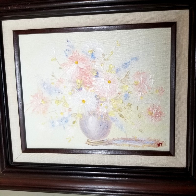 Floral Oil Painting Framed Impressionism Signed Pastel Flowers 16 X 14″ Matted