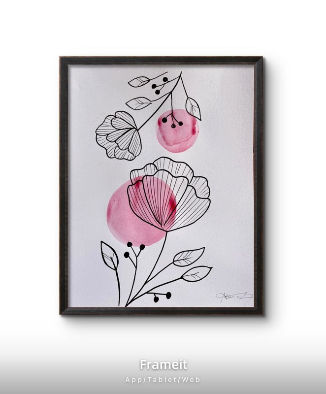 Original Pink Dot Flowers Painting by Alannah Dyer- Art 9×12 in. Modern Trendy