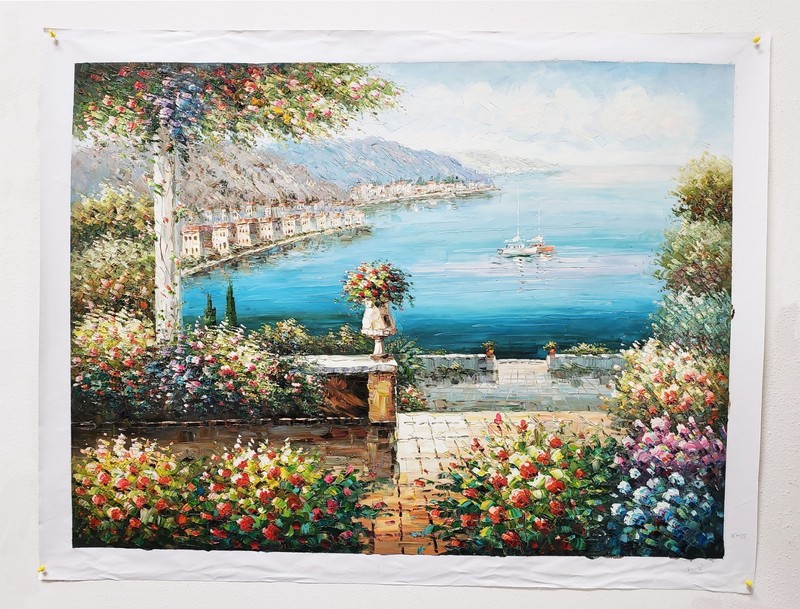 Mediterranean View #6G-4, 36x48 - 100% Hand painted Oil Painting on Canvas gallery
