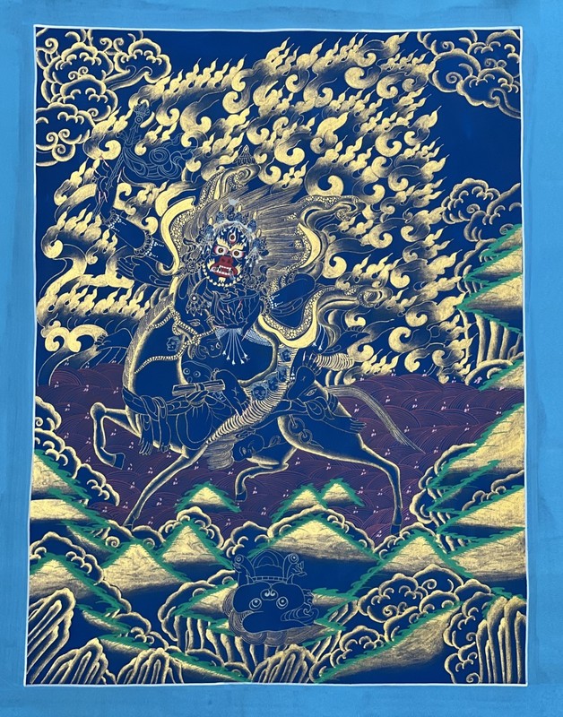 HAND-PAINTED PALDEN LHAMO TIBETAN THANGKA PAINTING | FIERCE PROTECTOR DIETY