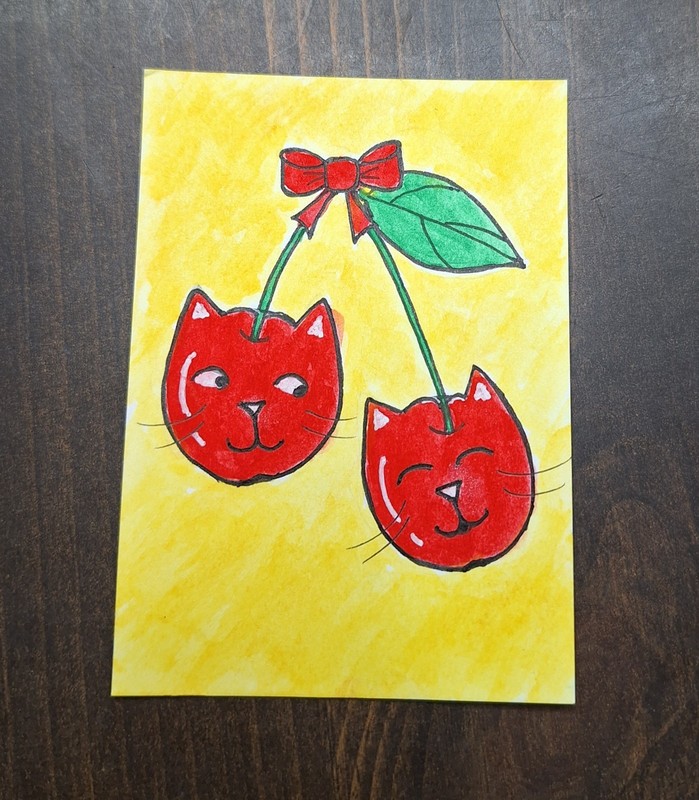 ACEO Original Kitty Cat Miniature Watercolor Painting by Sandrajean Smith