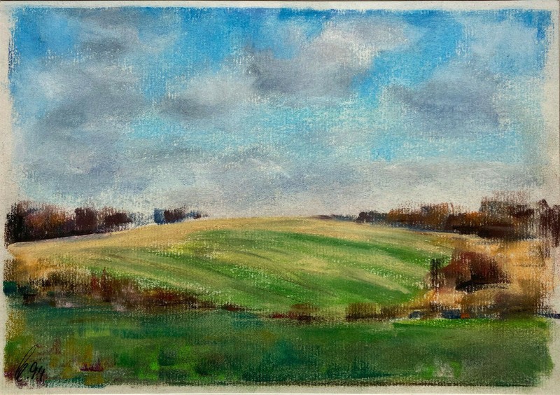 Franz Ehmke *1928 -2018 Berlin Cornfields Meadow Sky Blue Pastel Signed