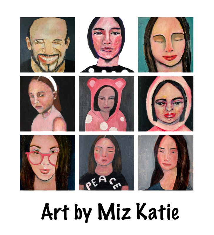 Man Beard Mustache Portrait Painting Quirky Primitive Naive Art Miz Katie gallery