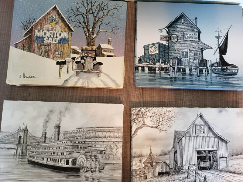 H. Hargrove Painting Lot Of 4 3 Signed Including Fishermans Lobby & Morton Salt