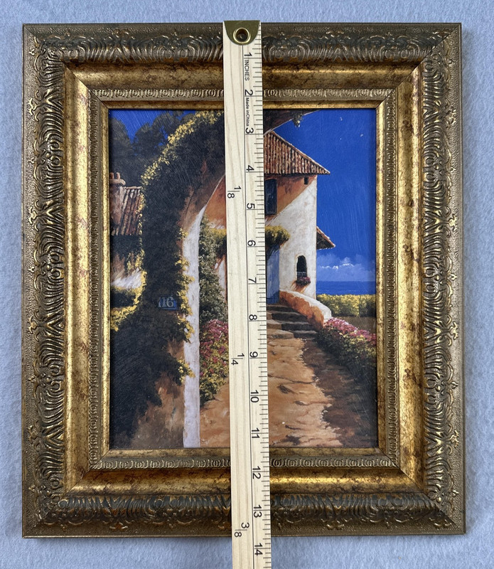 Mediterranean Villa Landscape Painting Framed Ornate Gold Gilt Frame Unsigned gallery
