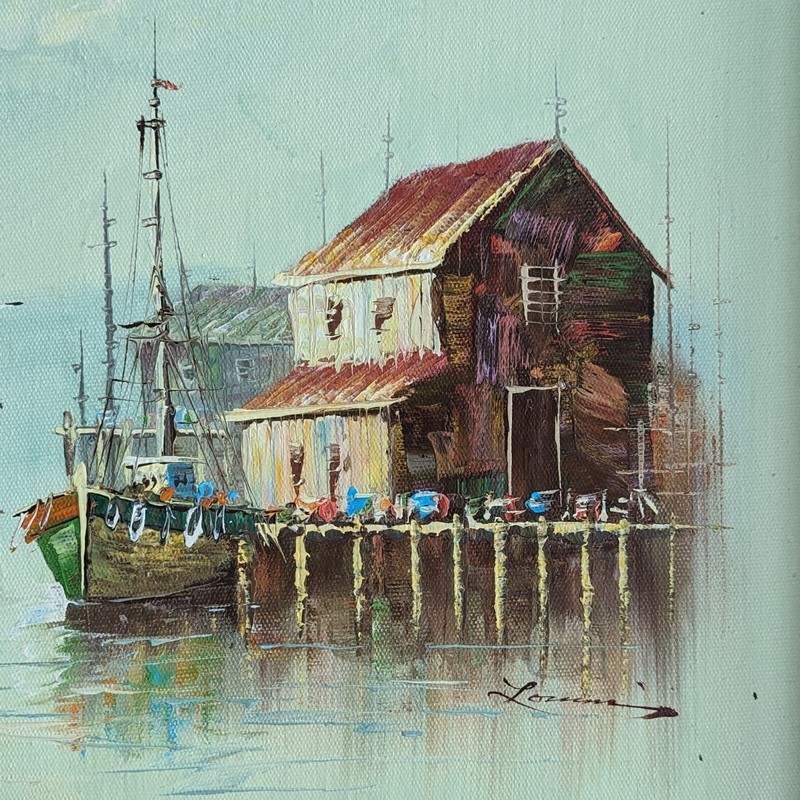 Home Galleries Inc Oil Certified - Framed Oil Painting Of Docked Fishing Boats gallery