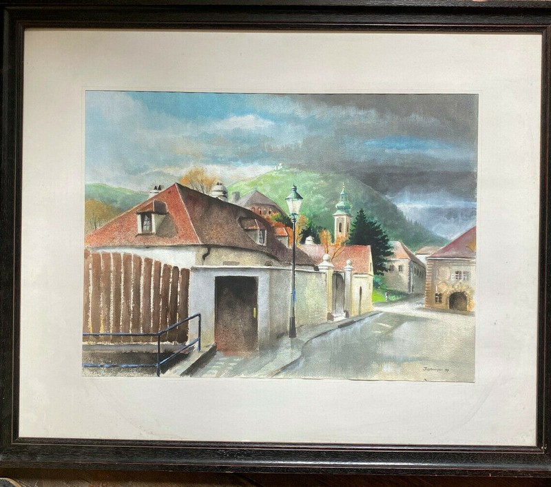 ::AQUARELL SIGN. LEHNINGER 1914 STADTANSICHT MIT BLICK AUF BURG AM HÜGEL
