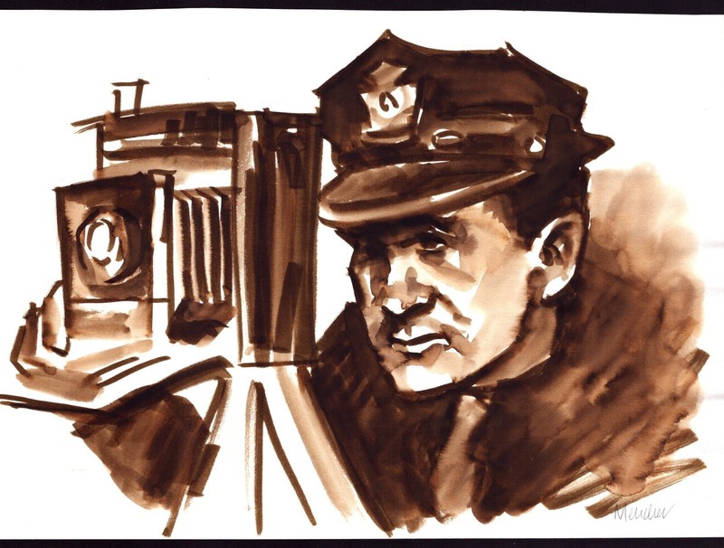 Original 1950s POLICE CRIME PHOTOGRAPHER Watercolor Painting on Paper