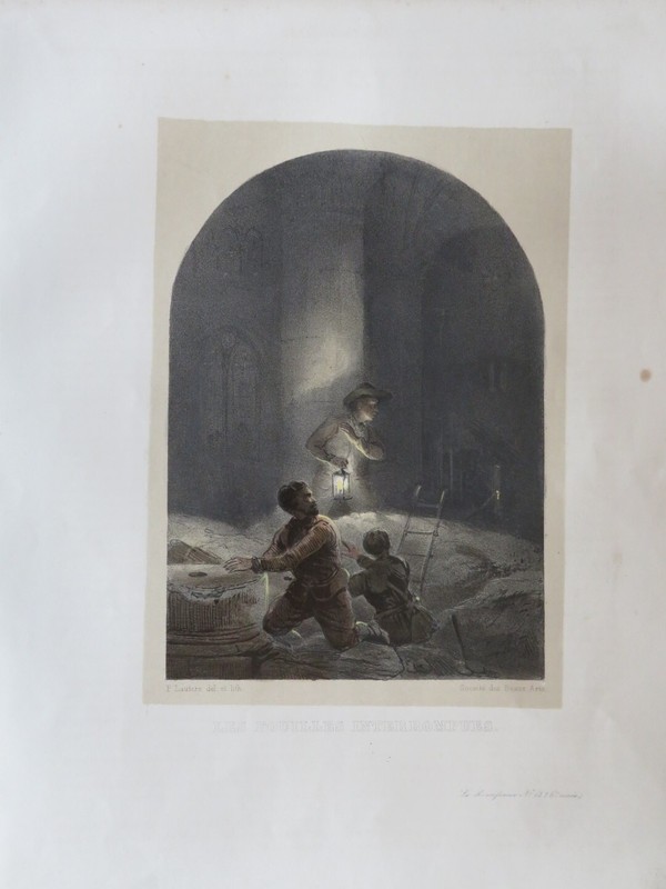 PAUL LAUTERS (1806-1875) BEAUTIFUL ORIGINAL LITHO SCENE ROMANCE MAN 1850