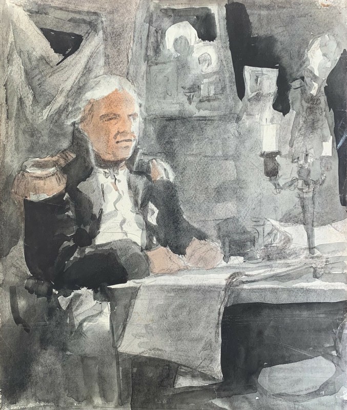 Watercolor Painting Loneliness Table Litvinov Original Wall Hanging n1475AAA