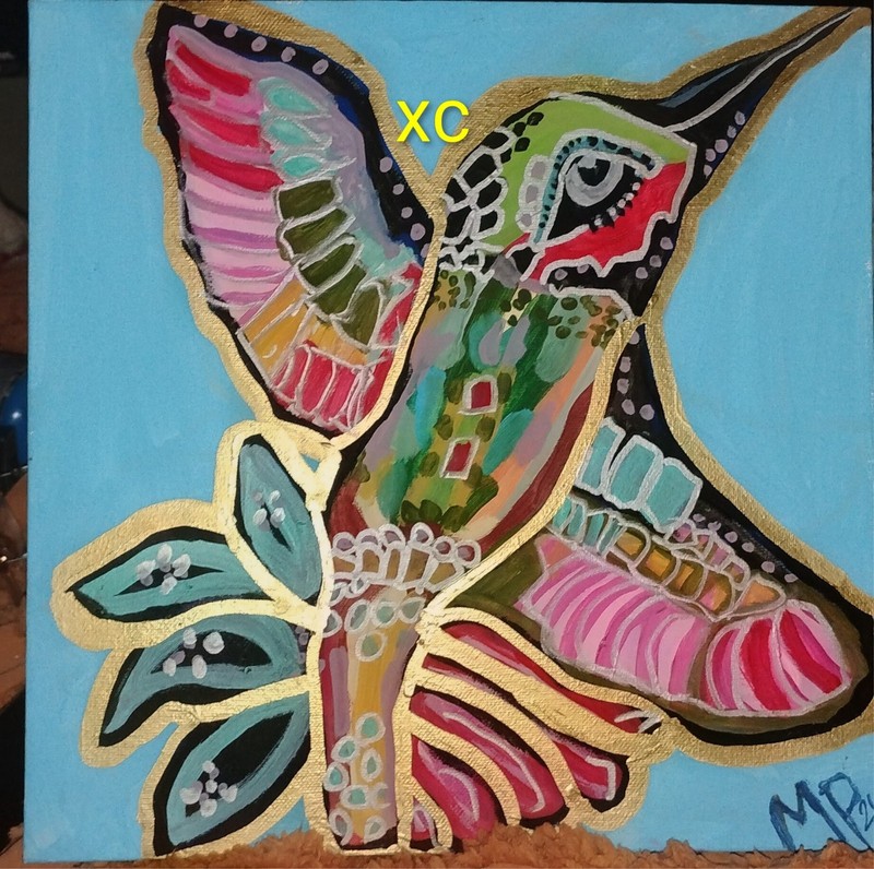 Boho Hummingbird 9×12 original acrylic painting on canvas signed