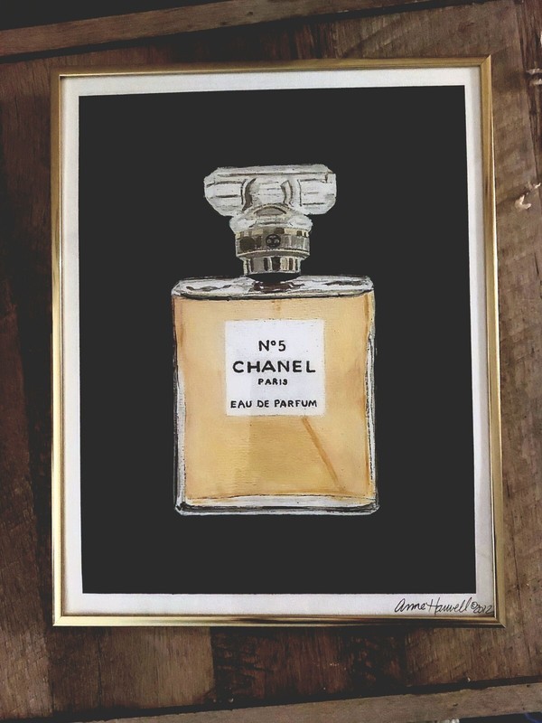 Chanel No. 5 Perfume Bottle Watercolor Painting Signed by Anne Harwell 2012