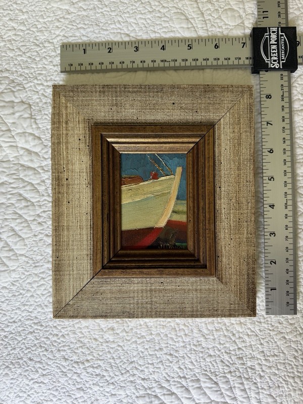Orig. Joe Moran Miniature Oil Painting 3×4 Biloxi Mississippi Shrimp Boat Framed