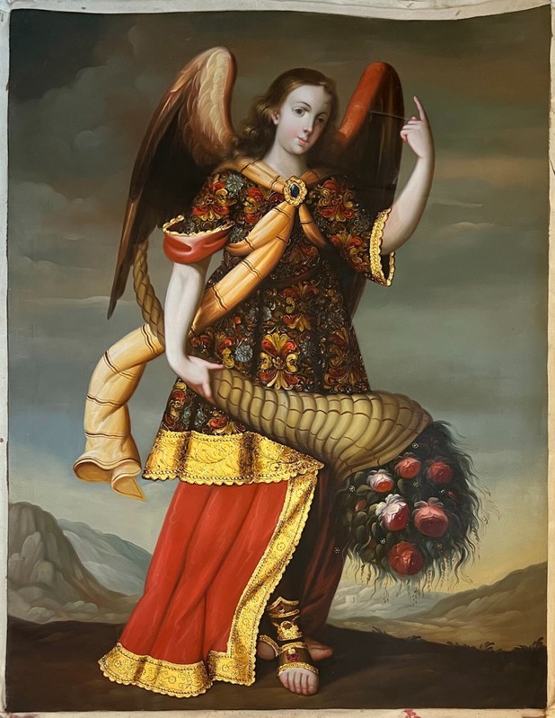 Archangel Gabriel – Painting on Canvas Cusco School of Art Original