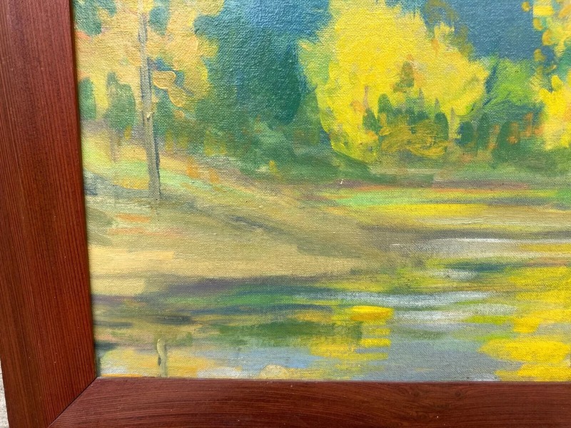 David Stirling 1941 "Autumn Pool" Signed Oil Painting Estes Park, Colorado gallery