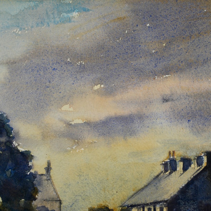 Vintage Edward Hopper Attrib. Landscape Watercolor Painting "Distinguished Home" gallery