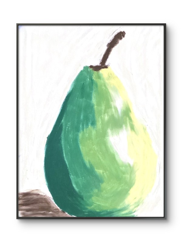 Fat Large Pear Doodle on Paper Bright Still Life Food Fruit Art Original 11×14