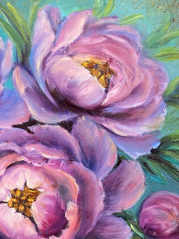 Peonies Original Oil Painting Pink Flower Wall Art 12”x12” Floral wall Decor gallery