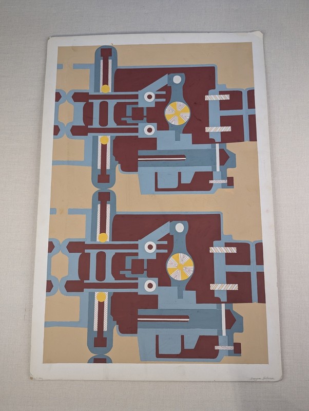 Vtg 30’s Wallpaper Floor Tile Hand Painted Samples «Gears/Engine» Style Art Deco