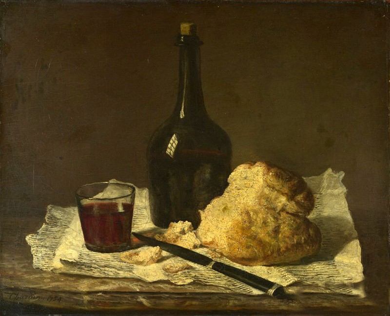 Oil painting jean baptiste simeon chardin – Still Life & Bottle Glass and Loaf
