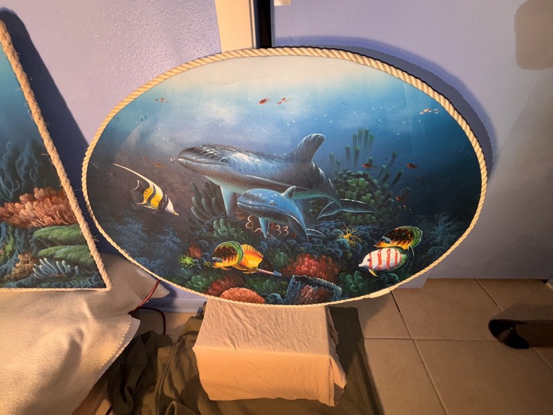 Lewis Signed Dolphin Fish Coral Reef Ocean Acrylic Realism Paintings Set
