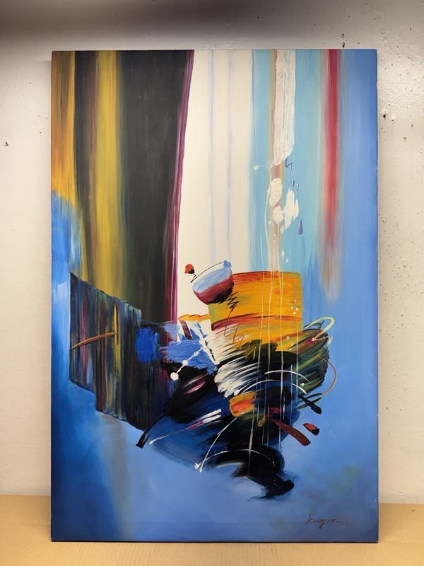 Original Painting Signed KINGSTON 80’s ABSTRACT Canvas 36″x24”