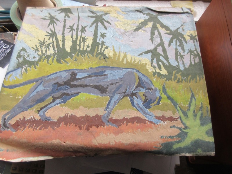 Vintage MCM 1953 Paint by number painting Pann Products African panther 10″x13″