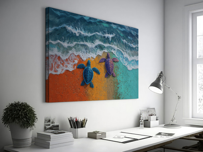 Colorful Turtle Art, Sea Turtles Ocean Painting, Rainbow Seaside Beach Waves gallery