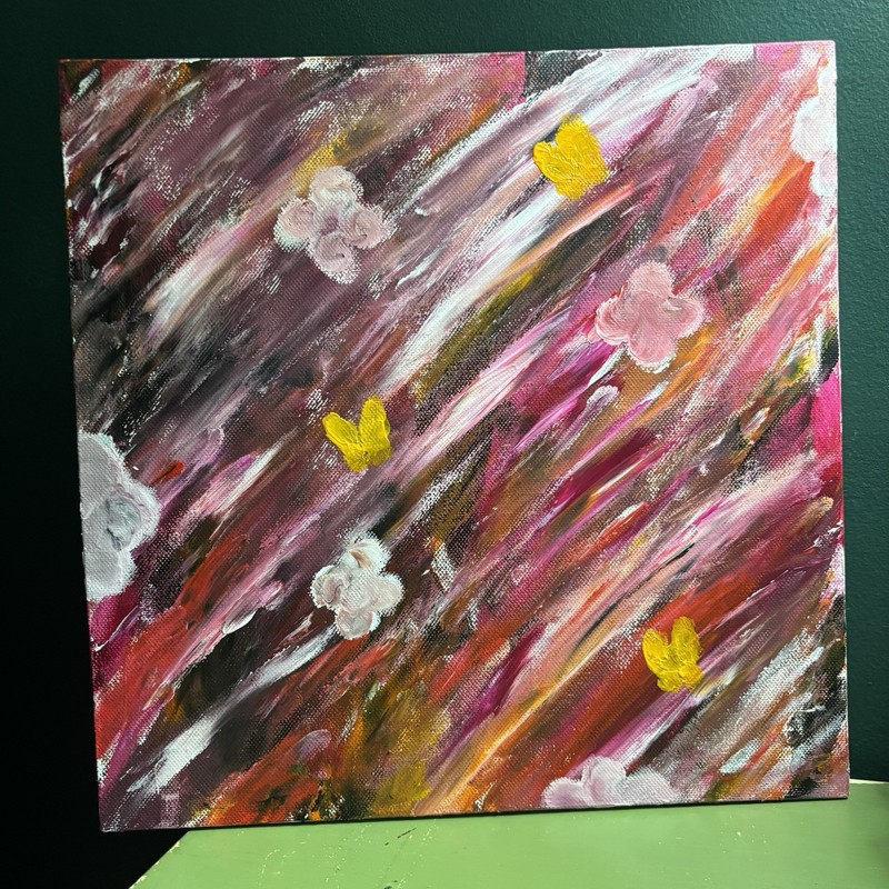 Abstract Floral & Butterfly Painting, Unframed Single Piece Nature Theme
