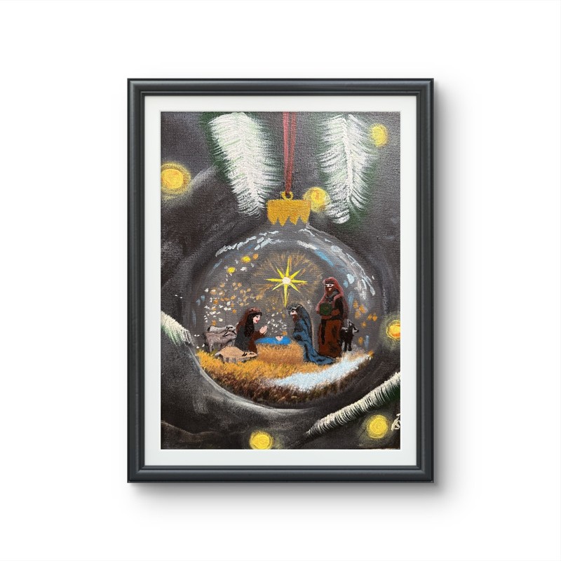 Expressionism Nativity Ball 11×14 Handmade Signed Colorful Art Painting