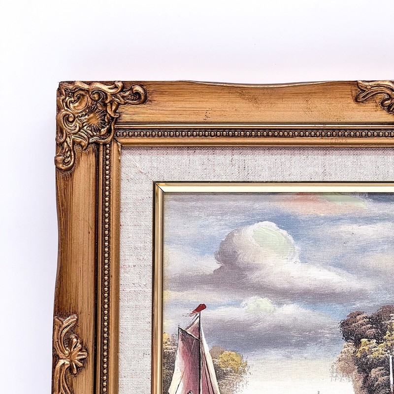 Vintage Ölgemälde „Windmühle“ gerahmt, mit Barock-Bilderrahmen | 30x36cm gallery