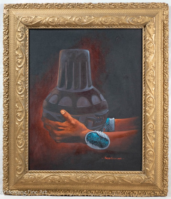 Beautiful Vintage Navajo Pottery and Silver Jewelry Oil Painting Fred Cleveland