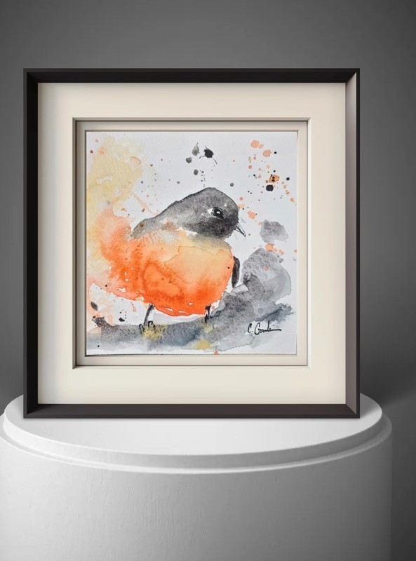 Original Signed Watercolor Painting. Bird. Songbird. Wall art. Robin.