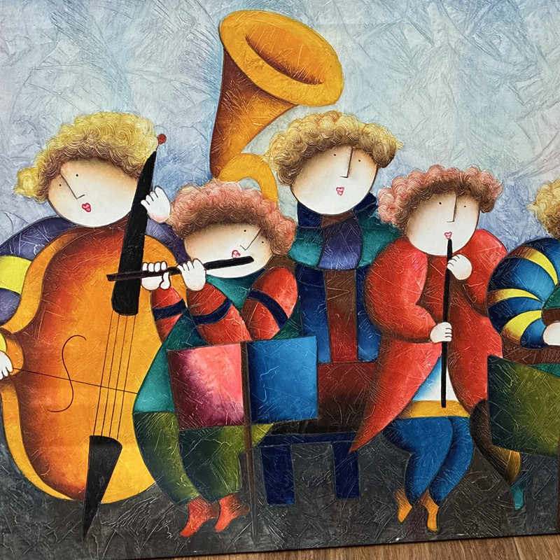 Abstract Painting Musicians Playing Instruments, Music Theme, Unframed, 1 Piece
