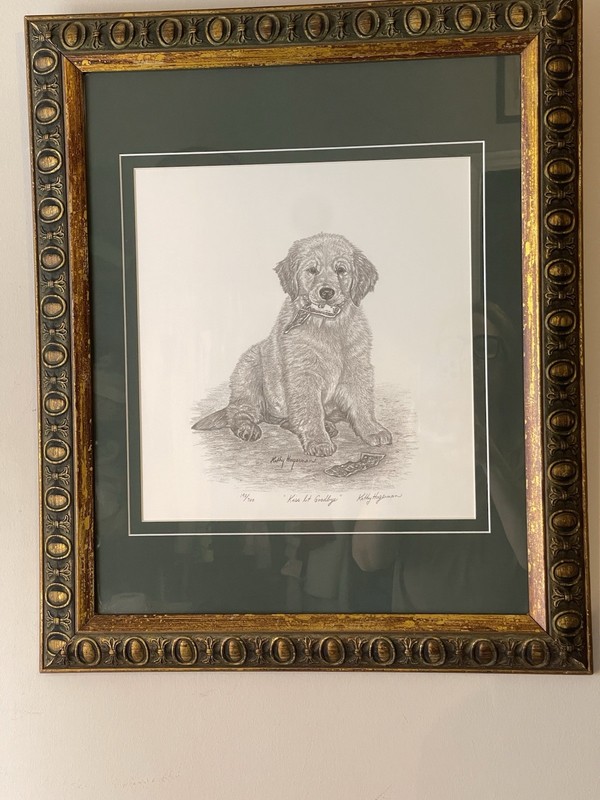 Kathy Hagerman “kiss it Goodbye”Authentic Print Art 23” x 20” framed dog 190/700