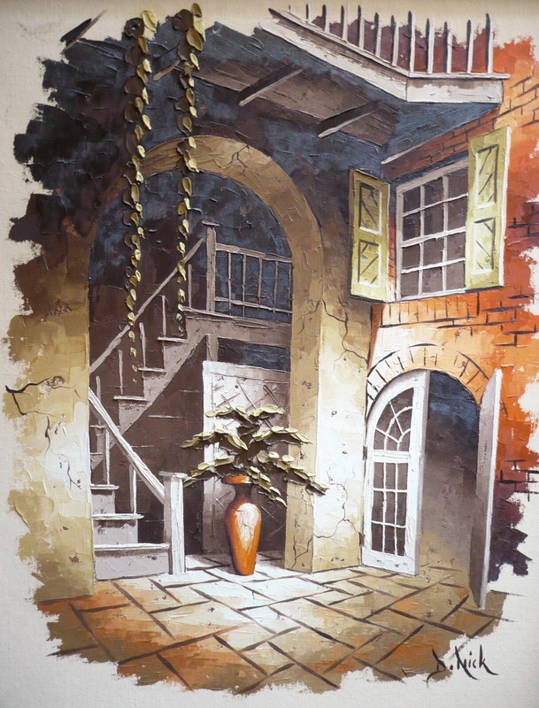 D. NICK, DICK NICK NEW ORLEANS VINTAGE OIL COURTYARD FRENCH QUARTER SIGNED OIL gallery