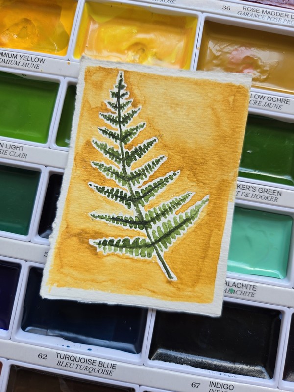 Original ACEO Fern 2.5 by 3.5 Yellow and Green