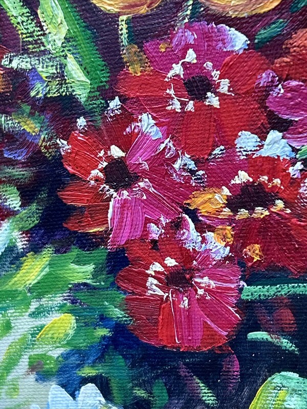 1960's Mid-Century Oil on Canvas Tulips in Vase Floral Still Life Framed Vtg Art gallery