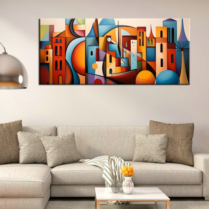 Hand Painted Oil Painting Abstract City Landscape Modern Wall Art Home Decor