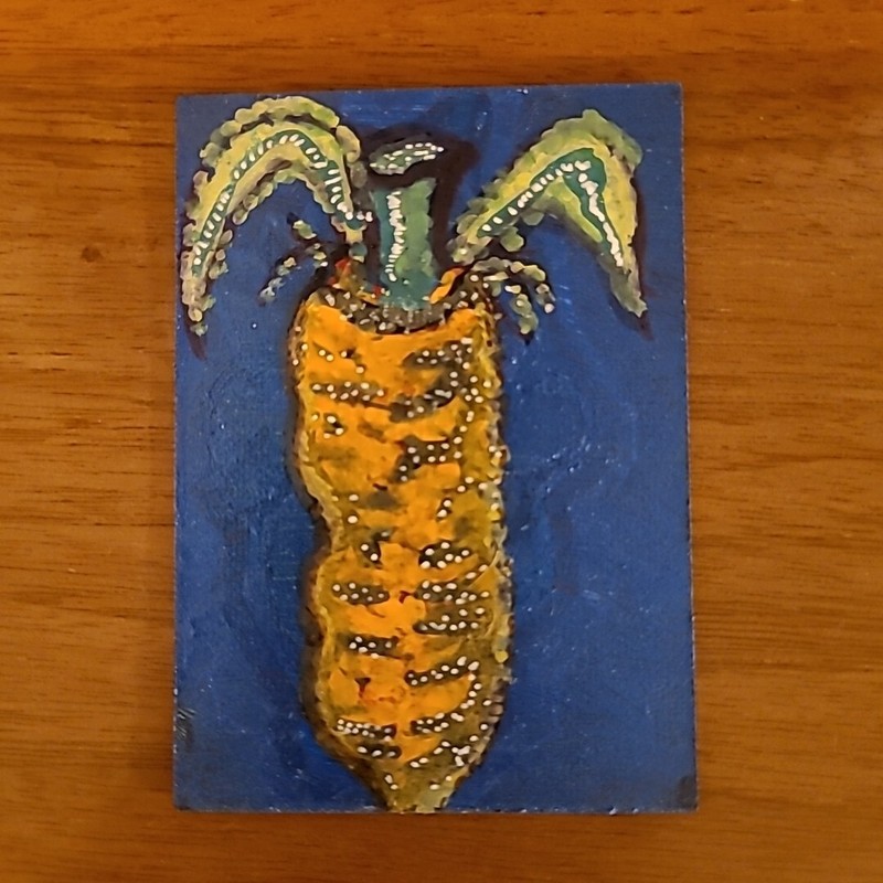 Original ACEO PAINTING Carrot Vegan Veggie Angel Wings Vegtable Healthy Eating