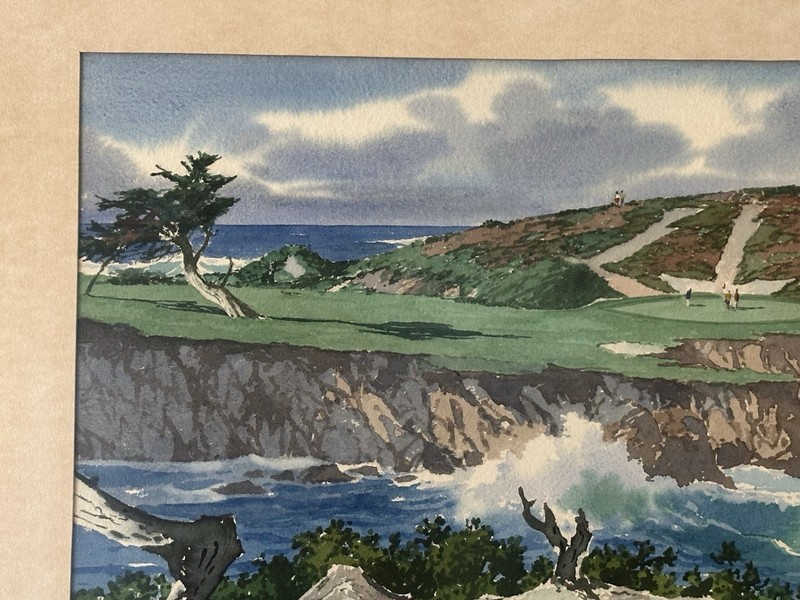 James March Phillips Signed Original Watercolor 16th Hole Cypress Point 29x20.5 gallery