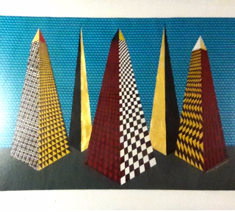 PEDRO FRIEDEBERG 22x17” OIL INK GOLD LEAF -5 PYRAMIDS- BEAUTIFUL gallery