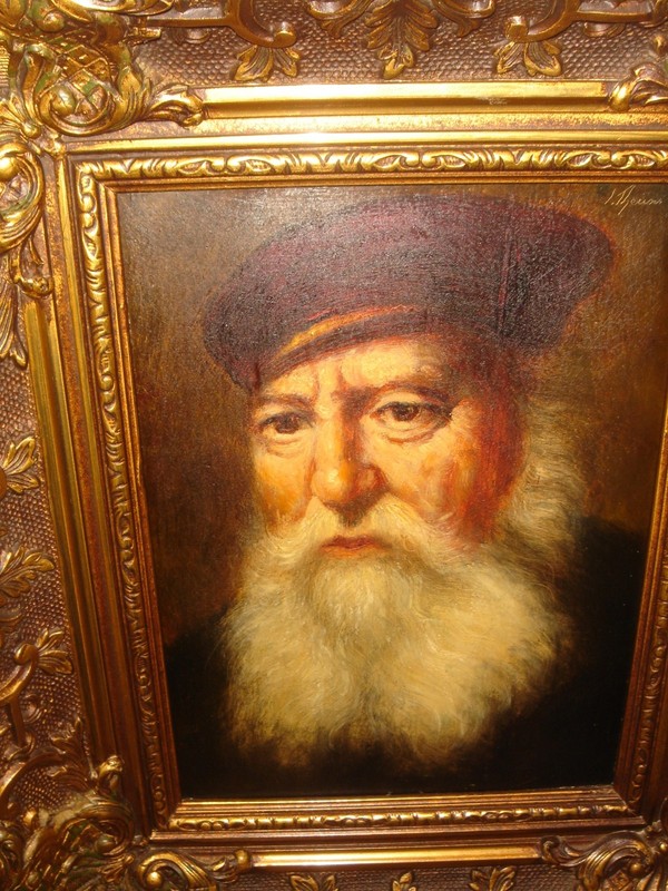 Antique oil painting, { Johannes Theuns, 1877- 1961, The Merchant - Rembrandt }. gallery