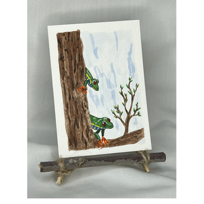 ACEO “Tree Frog” Signed Acrylic Paper Painting 2026 OOAK