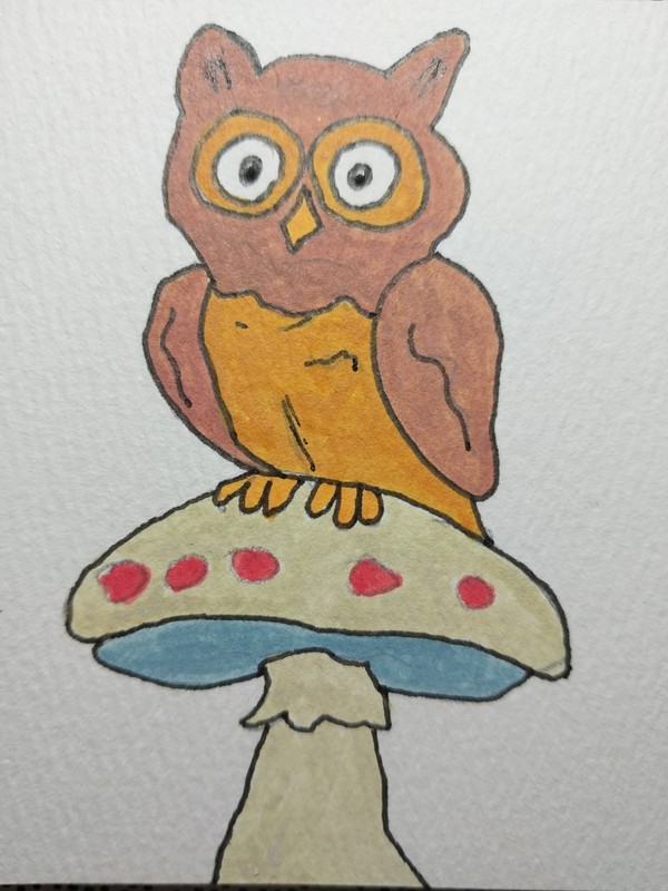 GAT ORIGINAL PAINTING Impressionist Owl Signed 4×4 Artwork Homedecor OWLS BIRDS