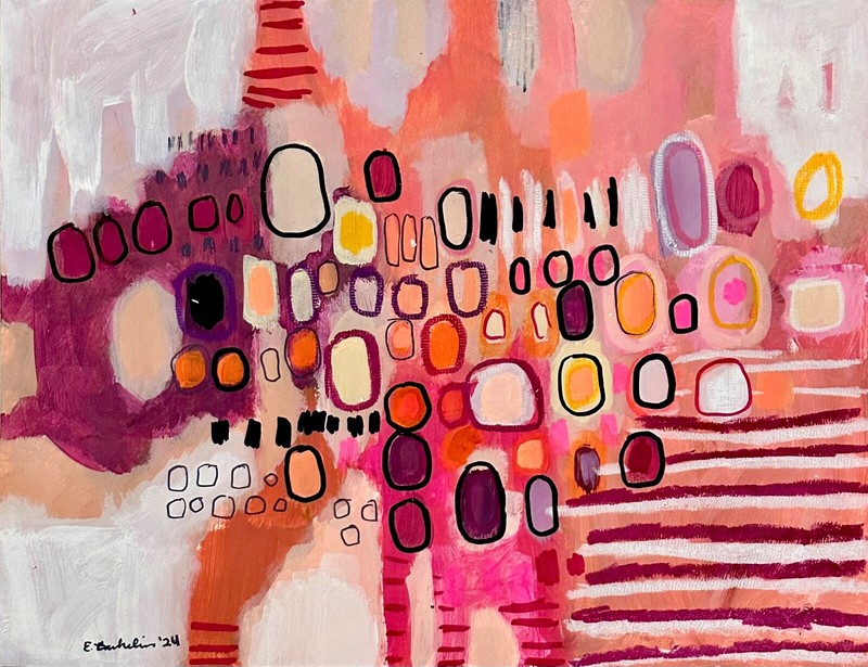 Neon Pink Abstract Painting 8.5×11” Original on Paper
