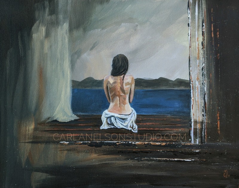 Figure Painting. Woman’s Bare Back. Original Hand-Painted Canvas Art. OOAK. 14″