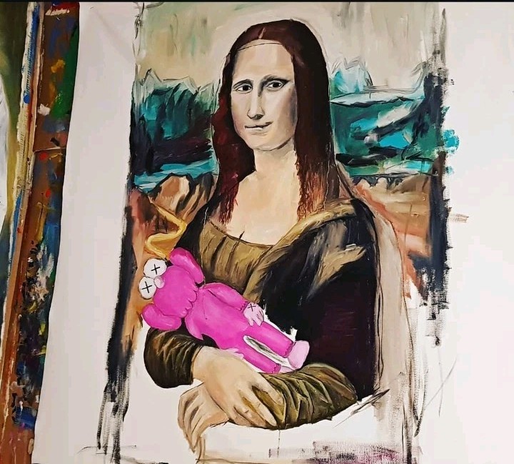 Painting Manuel Mané | «Mona Lisa & KAWS» | Original Unique 1/1 | 120x140cm