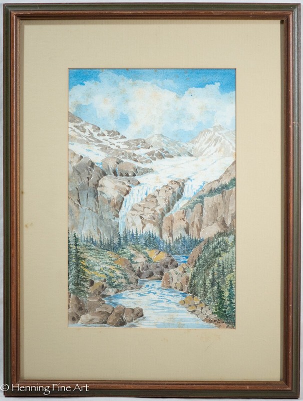 Stunning Antique Watercolor Painting of Split Glacier Alaska 1936 by W.F. Clarke